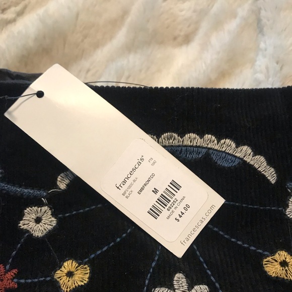 Black Embroidered flower Print Corduroy Mini Skirt - Picture 2 of 8